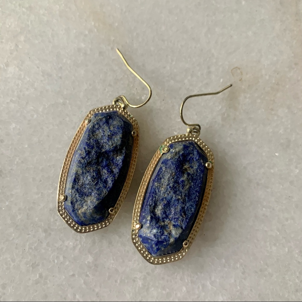 Kendra Scott Raw Lapis Stone / Gold Earrings